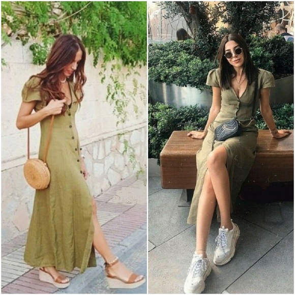 green linen maxi dress